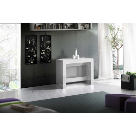 Table console extensible contemporaine blanc laqué Montoya (1/3)