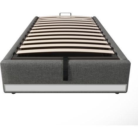 Letto contenitore imbottito 90x200 cm grigio con LED, USB-C, USB e tasche laterali (1/5)