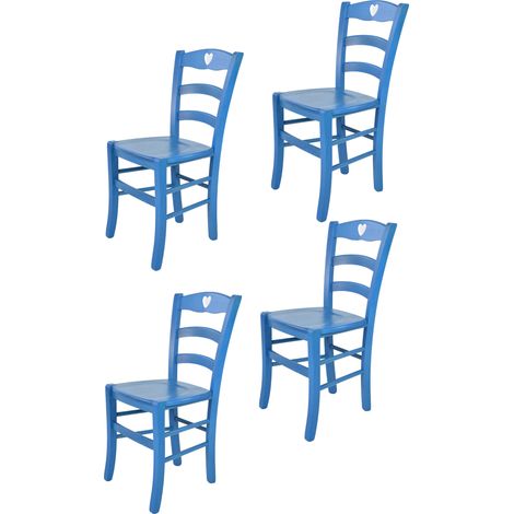 Tommychairs - Set 4 sedie modello Cuore per cucina bar e sala da pranzo, robusta struttura in legno di faggio verniciata in anilina blu e seduta in legno