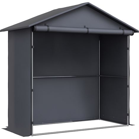 Caseta de jardín de 1,1 x 2 m con entrada enrollable, cuerdas y estacas, fabricada en acero galvanizado y tela Oxford 420D, para bicicletas y herramientas de jardín, protección UV30+, gris oscuro.