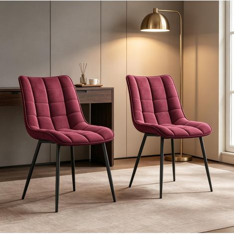 Lot de 2 chaises de salle à manger en velours rouge vin avec pieds en métal (1/5)