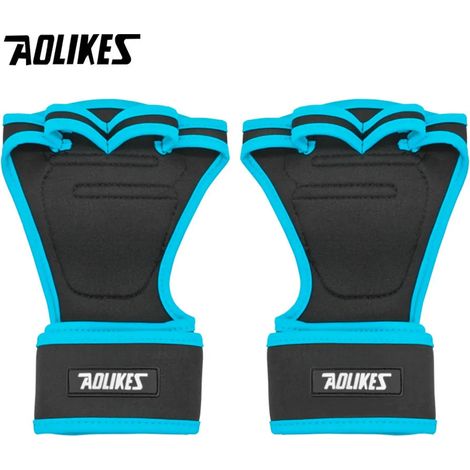(Bleu, Taille L) Gants d'haltérophilie, entraînement et fitness, protège-poignets, protège-mains, unisexe. (1/2)