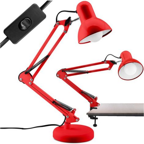 Lampe De Table - E27 - Rouge - En Acier - Pour Bureau Et Étude - 1 Pièce (1/5)