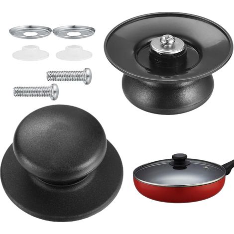 Mango de tapa de 2 piezas, pomo para tapa de olla, pomo para olla antiescaldaduras, pomos de cocina de repuesto universales, con orificio, con tornillo para estufa de cocción lenta, sartenes - Negro