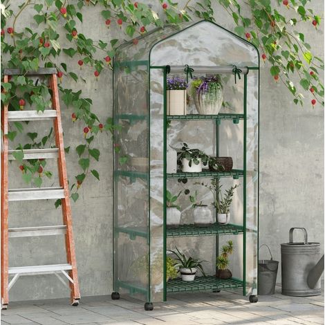 Serra da giardino 69x50x165 cm, con 4 ripiani, porta avvolgibile, acciaio, trasparente (1/5)