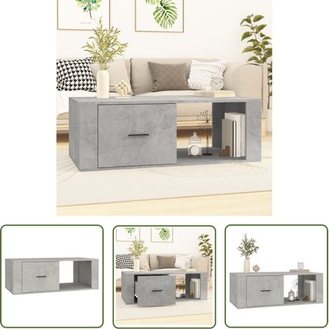 The Living Store Table basse Gris béton 100x50,5x35 cm Bois d'ingénierie - Table Basse - Meuble Salon - Table D'appoint - Table Côté Canapé - Rangement Intérieur (1/5)