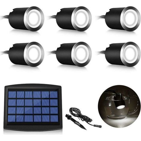 Lot de 6 spots LED solaire encastrables pour extérieur, IP67, étanche, 0,2 W, Ø 32 mm, intérieur extérieur, terrasse, cuisine, jardin, 4000 K (blanc froid) (1/5)