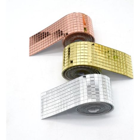 Selbstklebendes Spiegelmosaik – 10 mm quadratische Spiegelglasfliesen – Wand- und Deckendekoration zum Selbermachen – 1464 Teile in Silber, Gold und Roségold (1/5)