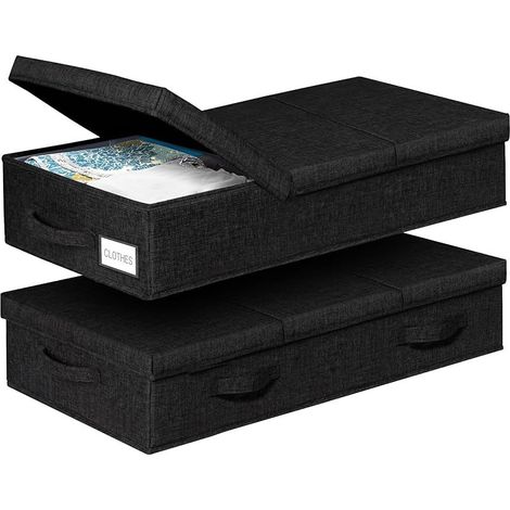 Set mit 2 Aufbewahrungsboxen für unter das Bett – Schwarz, 81 x 41 x 15 cm. Flache Aufbewahrungsbox mit Deckel und Griff, faltbarer Stoff, ideal zur Aufbewahrung von Kleidung, Decken und Bettdecken.