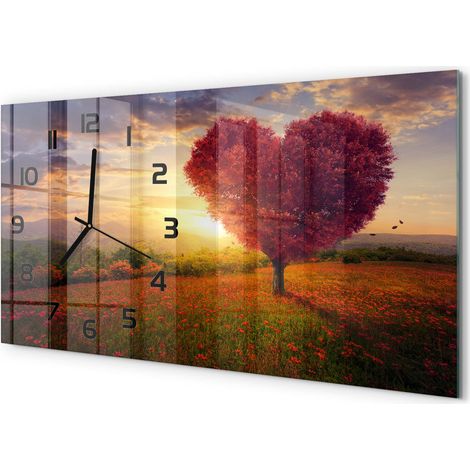 Horloge Murale XXL 60x30 cm Design Moderne en Verre Trempé Salon Salle à Manger Cœur du champ d'arbres (1/5)