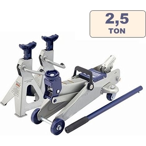 Cric/Sollevatore/Martinetto idraulico a carrello 2T/2000Kg + Cavalletti/Jack 2 pz per auto/autoveicoli 3T/3000Kg