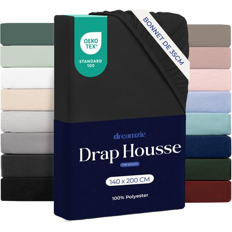 Drap Housse 140x190/200cm Grand Bonnet 35cm Noir (1/5)