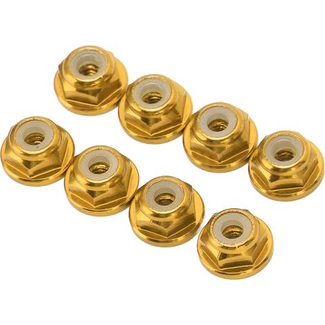 Satz von 8 M2 1/24 selbstsichernden Muttern aus Aluminiumlegierung mit Flansch und Nylonbeschichtung, Sechskantaufnahme, für Axial SCX24 (gold). (1/5)