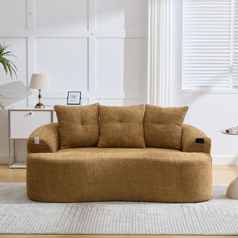 Sofá 2 plazas chenilla mostaza con muelles 164 cm OKMYHOME (1/5)