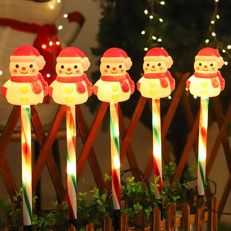 Piquets lumineux solaires LED de Noël lot de 5 bonhommes de neige rouges, lampe extérieure IP65, source LED. (1/5)