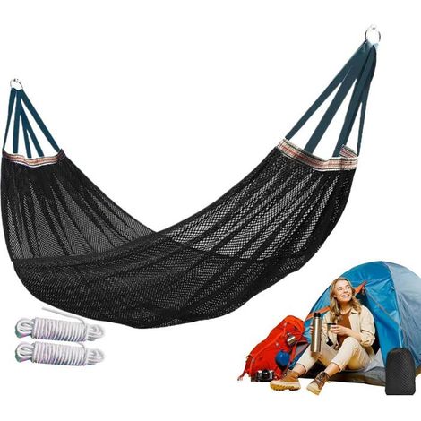KLVGTIFS PU - Hamac de camping, balançoire d'arbre d'extérieur avec filet, 260 x 130 cm, tissu respirant et léger, lit à suspendre portable,Noir (1/5)