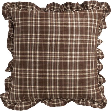 Quadratische Vichy-Kissenbezüge, kariert im Landhausstil, Kissenbezüge mit verdecktem Reißverschluss und charmanter Rüsche für Sofa, Couch, Wohnzimmer (Braun, 45 x 45 cm)