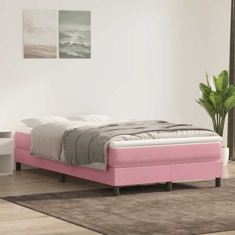 Cama box spring sin colchón rosa terciopelo 120x220 cm (1/5)