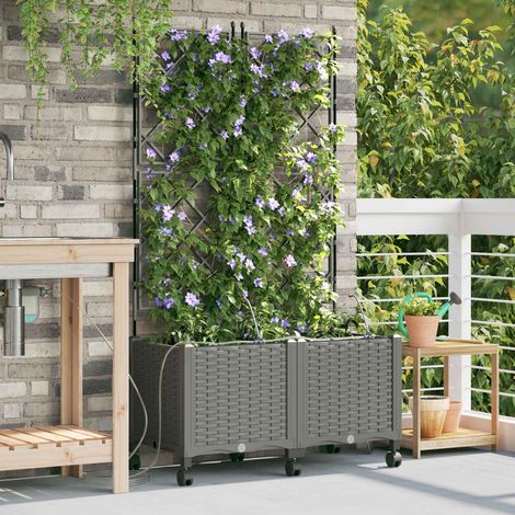 vidaXL Garten Blumenkübel mit Bewässerung und Rädern 2 Stk. Hellgrau (1/5)