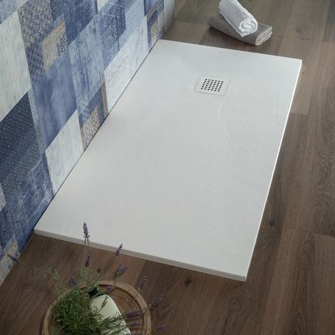 Piatto Doccia 80x100 cm Resina Ultraslim Bianco Effetto Pietra Blan (1/5)