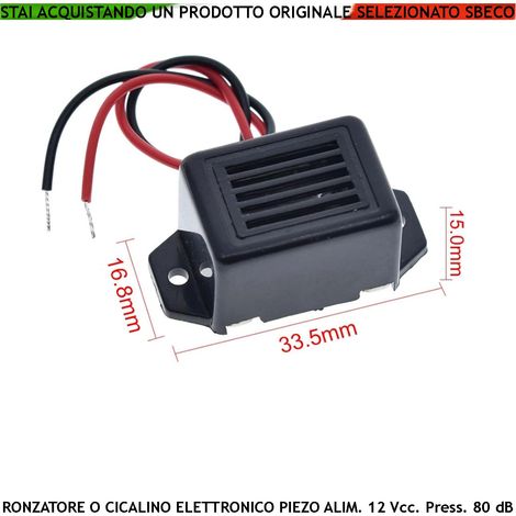 Cicalino Piezoelettrico Alimentazione 12 Vcc Assorbimento 35 mA 75 dB 1 ad un Metro Frequenza 400±100 Hz Beep Mononota Segnala Guasto Anomalia o Avviso di Fine Tempo o Intervento Contenitore ABS IP30 (1/2)