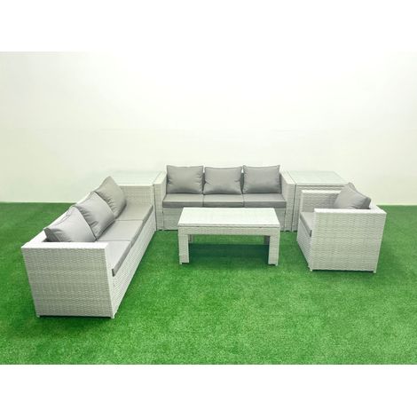 Fimous Meubles d'extérieur en rotin avec Table basse oblongue Fauteuil 2 Tables d'appoint Gris clair mixte (1/5)