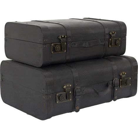 Altobuy – Lot de 2 malles de rangement vintage simili cuir – Dimensions grande malle 53x38xH20cm – Dimensions petite malle 48x31xH16,5cm (1/5)