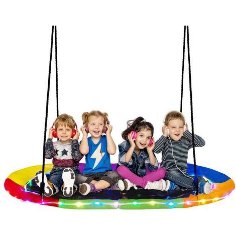 Balançoire nid d'oiseau multicolore 150 cm avec LED 8 modes et cordes réglables pour jardin et terrasse (1/5)