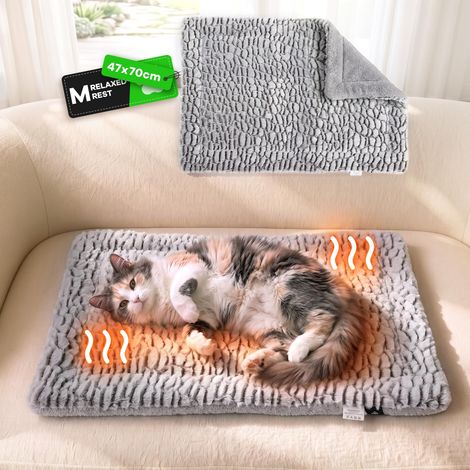Tapis Chauffant Chat Auto Chauffant 70 x 47 cm Gris Clair Tapis thermique pour chat, chaleur sans électricité, coussin réversible, doux pour grands chats et petits chiens (1/5)