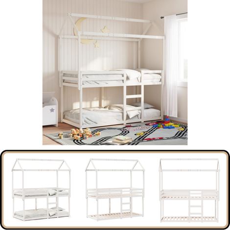 Etagenbett mit Dach Weiß 90x200 cm Massivholz Kiefer - Kinderbett - Jugendbett - Holzbett - Etagenbett - Hochbett