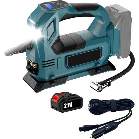 Compresor de neumáticos portátil, pantalla LED, inflado rápido, 1 batería (1/2)