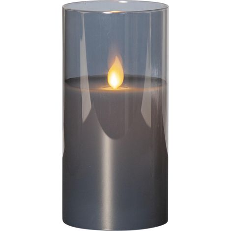 Star Trading Bougie M-Twinkle, Bougie ronde, noir, verre fumé, LED, minuterie, blanc chaud, scintillant, 15 cm (1/5)