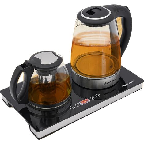 Bouilloire Électrique, Design Double, Puissance 1800W, Capacité 0,48 Gallon, Acier Inoxydable & Verre, Arrêt Automatique (1/5)