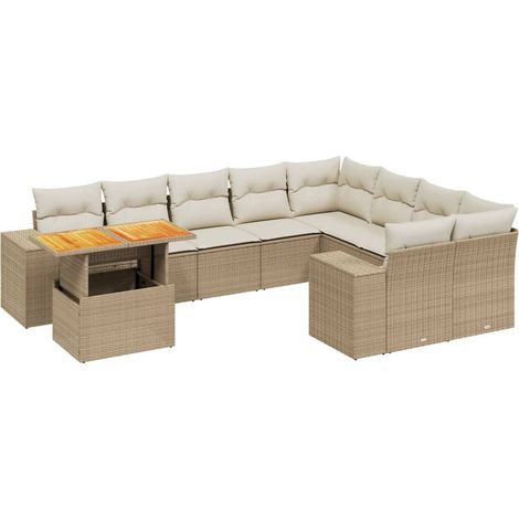 Maison Exclusive - Juego de sofás jardín con cojines beige 10 pza (1/3)