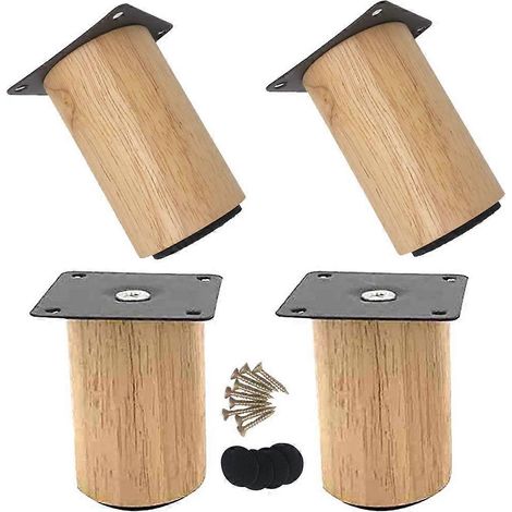 Pieds de meubles en bois d'hévéa massif, lot de 4, convenant aux canapés, chaises et armoires, avec une forte capacité de charge et une finition naturelle. (1/5)
