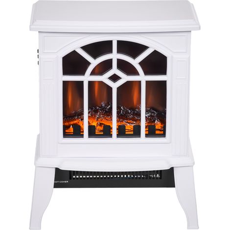 Cheminée décorative 1000W/2000W avec flammes LED à température réglable pour 15-20 m², 36,5 x 24 x 46 cm, blanche (1/5)