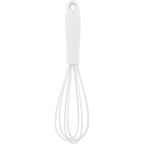 Mini fouet en silicone – Batteur à œufs et mélangeur pour la cuisson et la cuisine, design compact de 17 cm avec poignée ergonomique, ustensiles de cuisine pour lave-vaisselle (blanc) (1/5)