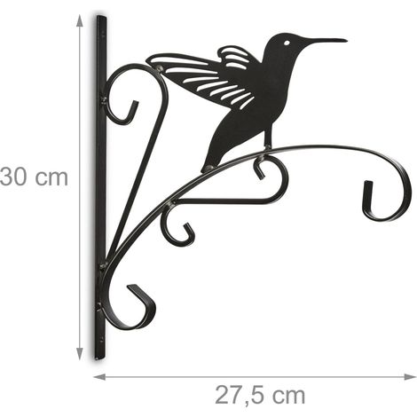 Crochet mural pour plantes et lanternes 30 x 28 x 2 cm en fer noir (1/3)