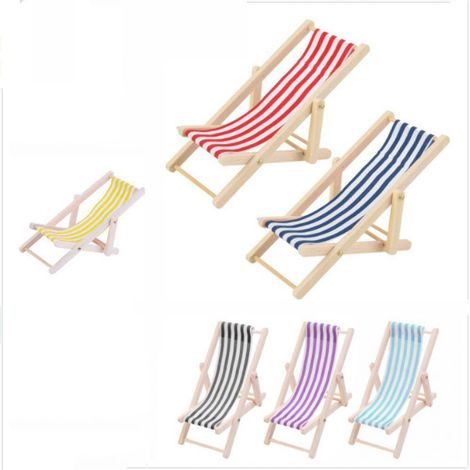Lot de 6 Miniature, Chaise longue pliable, Bois, 11x5x3cm, Décoration maison de poupée, Jardin miniature (1/5)