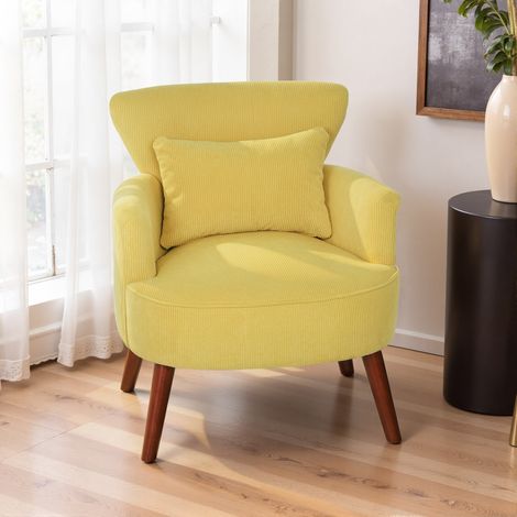 Poltrona moderna, poltrona imbottita con cuscino lombare, gambe in legno di caucciù, gialla (1/5)
