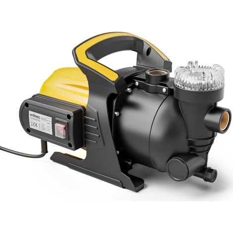Wiltec Bomba de presión con prefiltro 1200 W bomba de agua para casa con carcasa de plástico, caudal 3800 l/h, altura de elevación 48 m, ideal para estanques, barriles de lluvia, pozos y cisternas