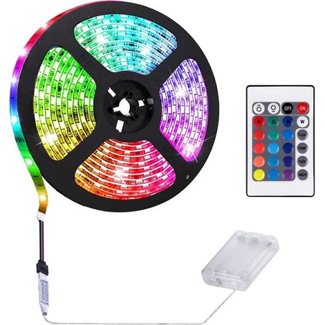 Bandeau LED RGB SMD 5050 étanche, ruban lumineux alimenté par pile, décoration intérieure DIY