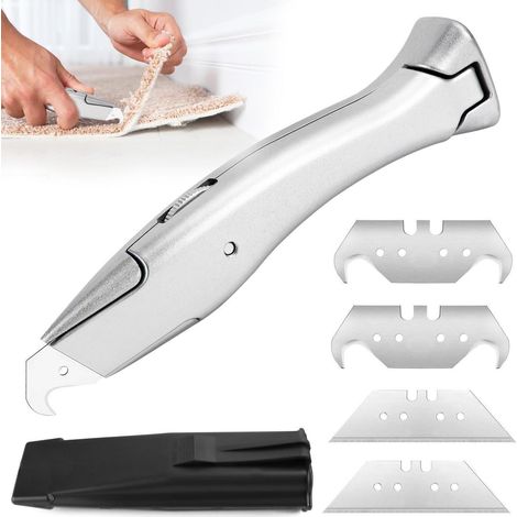 Teppichmesser mit Hakenklinge, Trapezklinge, Aluminiumlegierung, rutschfestem Griff