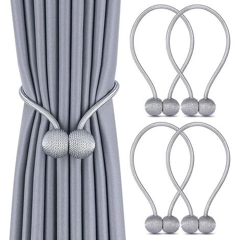 Supports de rideaux magnétiques, pinces à rideaux, supports à cordon, boucles, attaches de rideaux, supports de rideaux pour la décoration de la maison et du bureau (gris) (1/5)