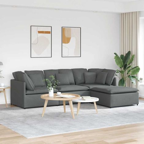 Modulares Sofa mit Fußhocker Kissen Stoff Dunkelgrau (1/5)