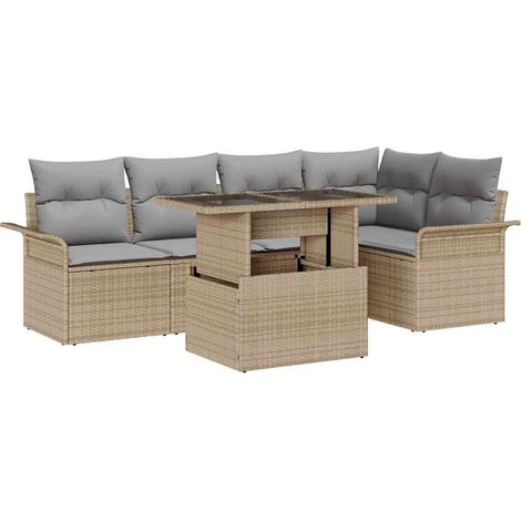 Maison Exclusive - Gartensofa-set mit Kissen 6 pcs Beige Poly-Rat