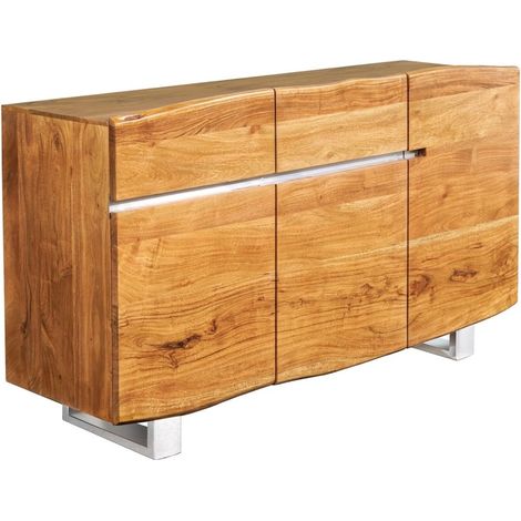 Buffet ARKAYA 135 cm in legno massiccio di acacia verniciato – 3 porte, 2 cassetti e piedi in acciaio (1/5)