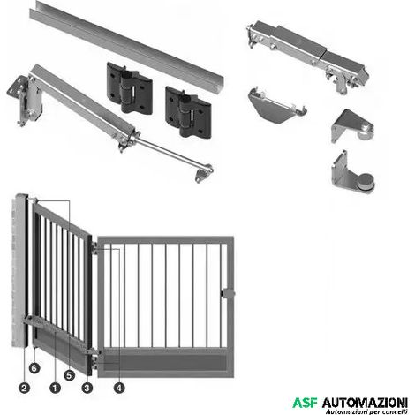 ACCESSORI PER CANCELLO CON ANTE BATTENTI A LIBRO - ACCESSORI IN ACCIAIO ZINCATO E CERNIERE IN ALLUMINIO - MAX 5MT - 2,5+2,5 MT