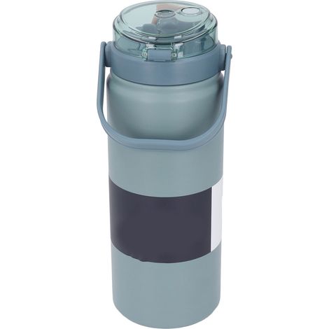 Bouteille isotherme de 1200 ml avec paille, en acier inoxydable bleu, à corps droit, idéale pour le sport et les voyages. (1/5)