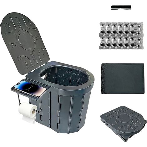 Inodoro de camping, diseño ergonómico, ligero y portátil, negro. (1/2)